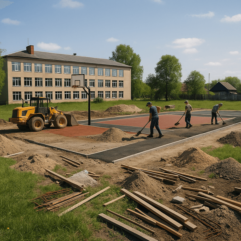 Строительство спортивной площадки у Могойтуйской средней школы №2